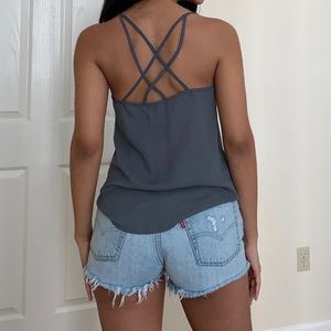 Gray flowy top with back detail